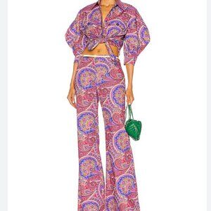 Alexis Berwyn Button Down Blouse Puff Sleeve Berry Paisley and Salima Pants Set